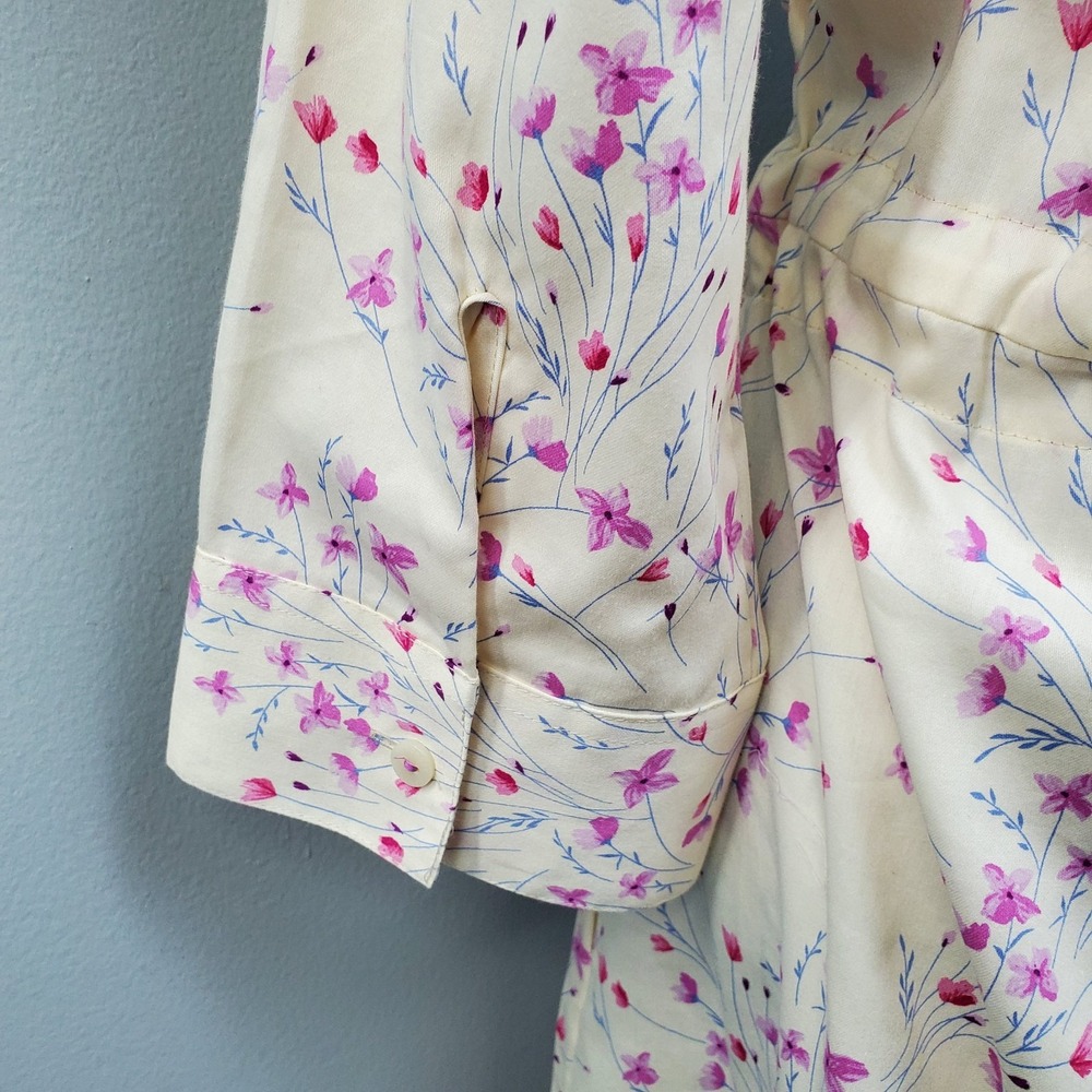 Foxcroft Shirt Dress Womens 12 Multicolor Floral Tie Waist Collared Button Front - Picture 8 of 11